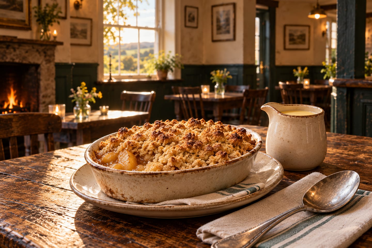 Imagined serving of Kentish apple crumble