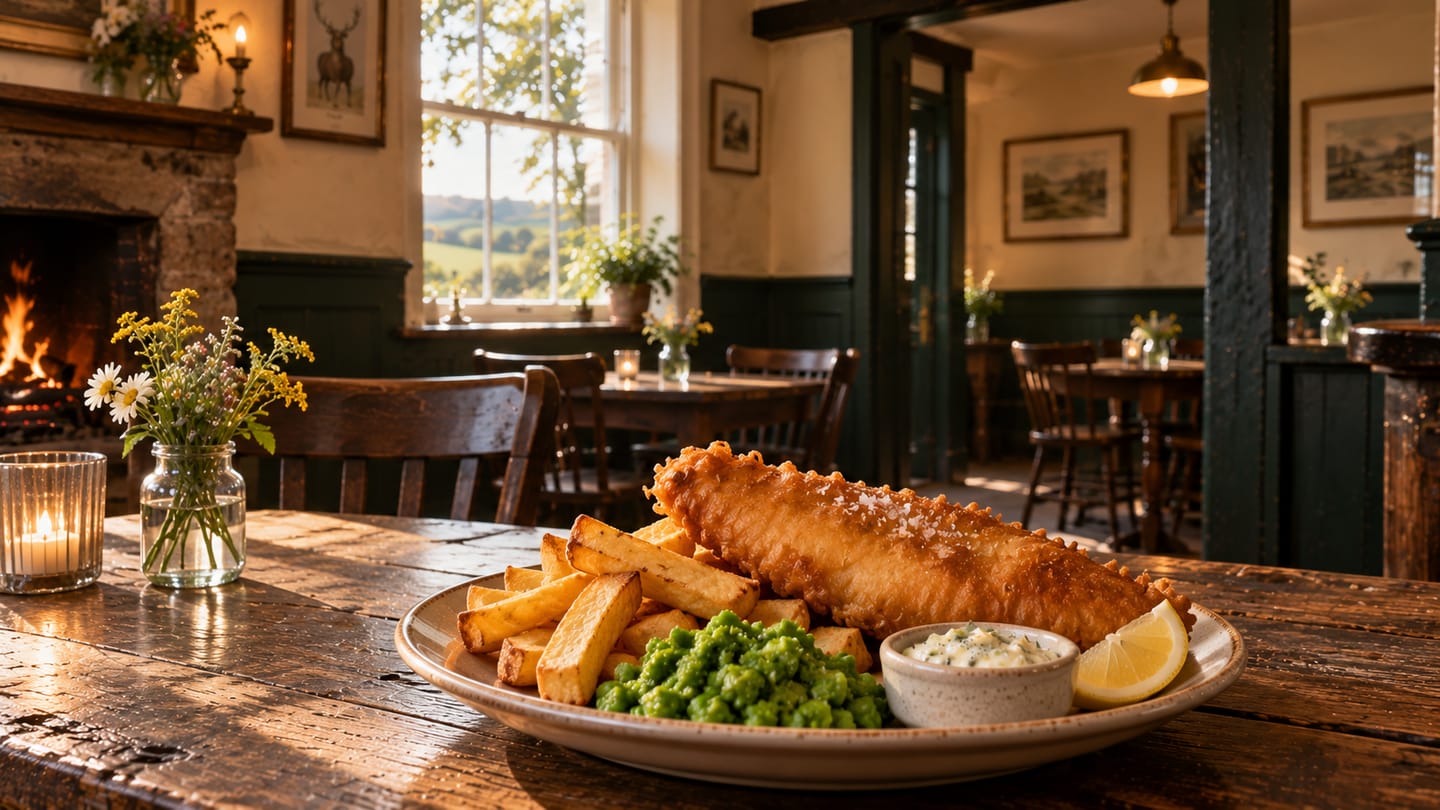 Imagined serving of Beer-battered haddock