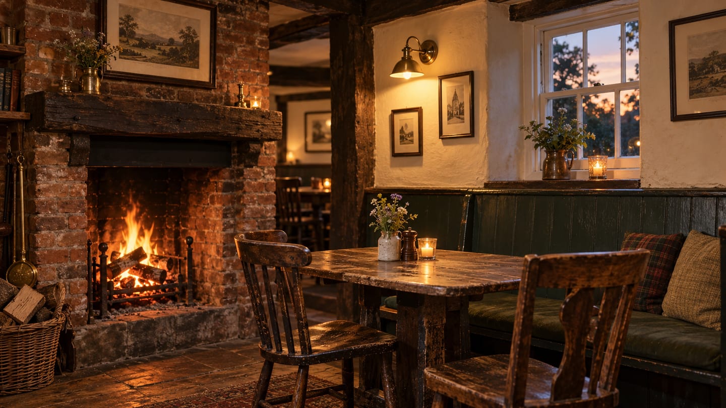 The restored fireplace in the cosy bar